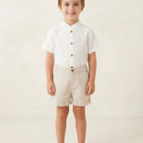 Complete White Shirt And Beige Cotton Shorts Child Korean Collar VALENTINA BEBES BSS17