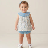 Round Sleeve Dress With Embroidery And Culotte In Light Blue Thread For Baby Girl GRANLEI 434