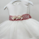 Abito Elegante Smanicato In Mikado E Organza Con Cintura Neonata MIMILU' 1725