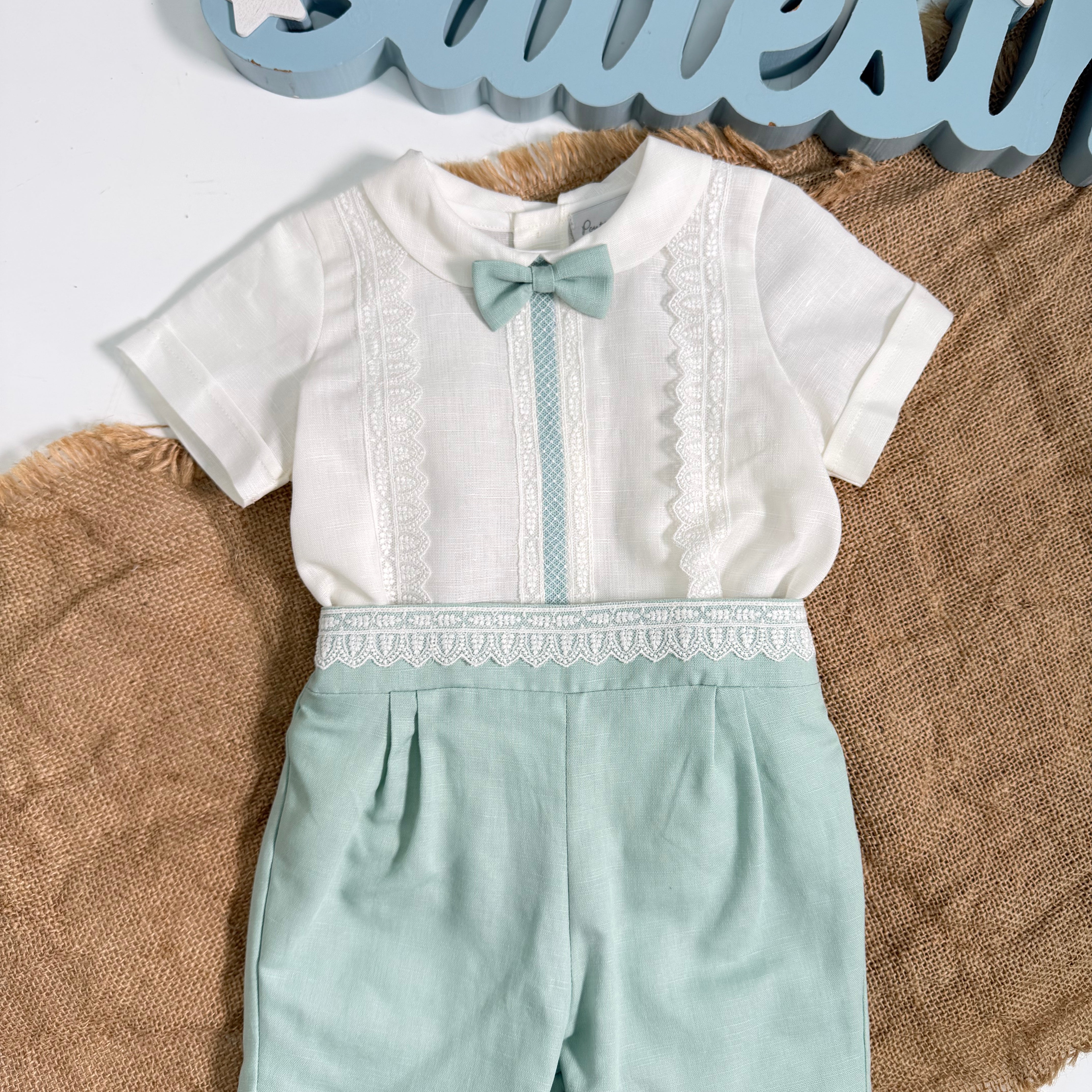 Completo Corto Elegante In Lino Con Bermuda Neonato PONTO POR PONTO 6498