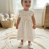 Abito Smanicato In Lino Bambina Bianco LA SARTORIA DEI PICCOLI L024