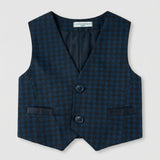 Set Panciotto , Bermuda e la Camicia in Cotone Pied de Poule Blu Neonato MANUELL & FRANK MF5118I