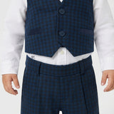 Set Panciotto , Bermuda e la Camicia in Cotone Pied de Poule Blu Neonato MANUELL & FRANK MF5118I