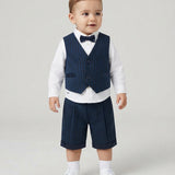 Set Panciotto , Bermuda e la Camicia in Cotone Pied de Poule Blu Neonato MANUELL & FRANK MF5118I
