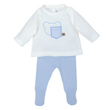 Tutina Spezzata In Caldo Cotone Celeste Neonato CALAMARO 11359
