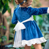 Langärmliges blaues Samtkleid für Mädchen MIMOSA NARCISO