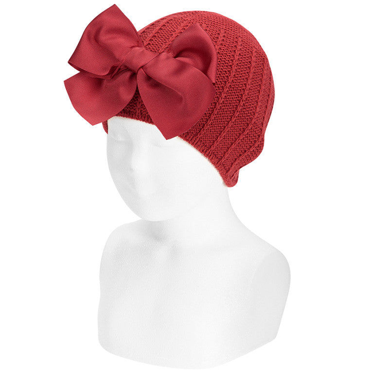 Cap In Warm Cotton Garter Stitch With Giant Bow For Girls CONDOR 50047