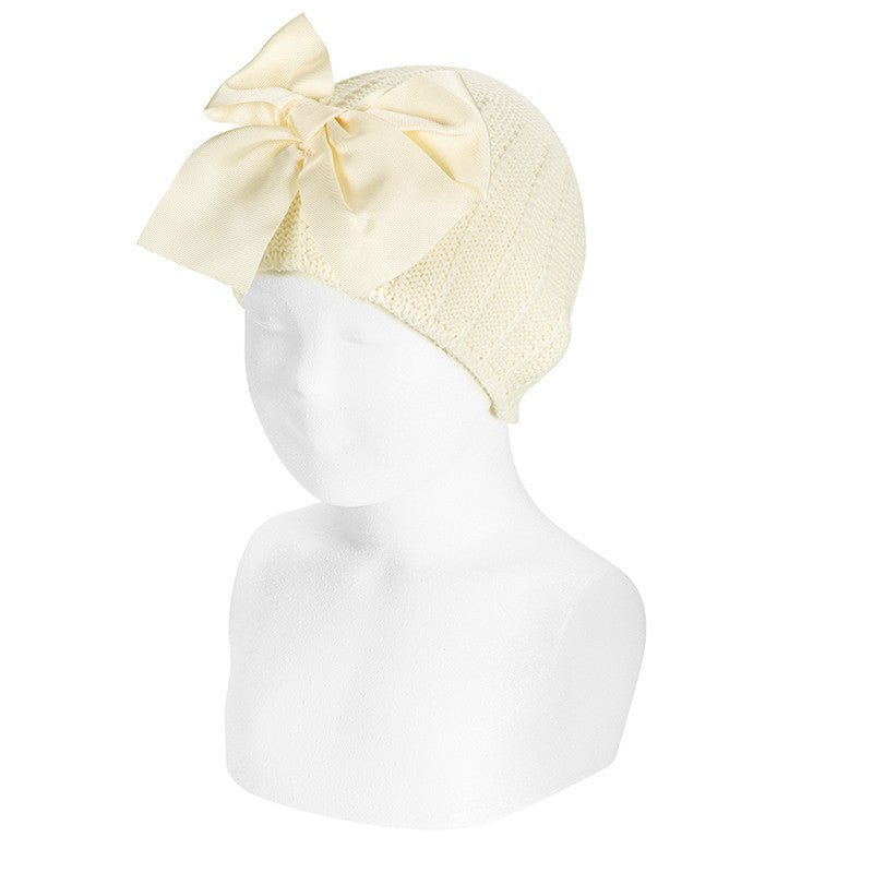 Cap In Warm Cotton Garter Stitch With Giant Bow For Girls CONDOR 50047