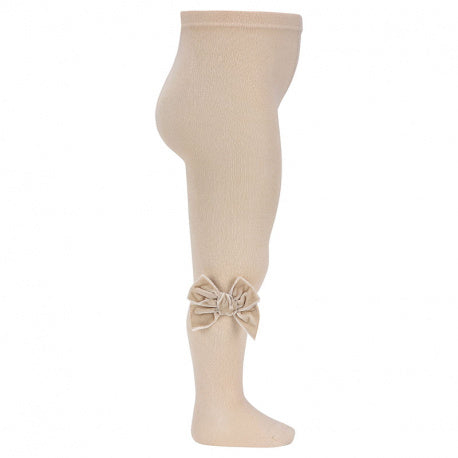 Stockinette Stitch Tights with Warm Cotton Velvet Bow for Girls CONDOR 2489