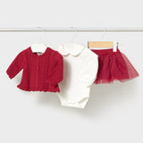 Completo 3 pezzi con Gonna Neonata Rosso Mayoral 2811