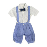 Completo Elegante Con Salopette Azzurro Polvere  In Lino Neonato BUFI B1252A1