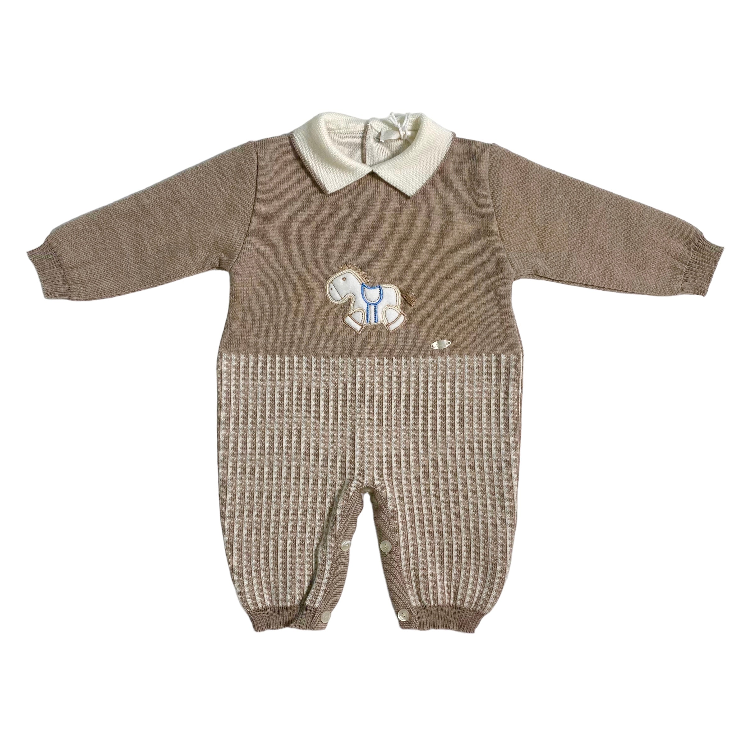 Einteiler aus 100 % Wolle mit Schaukelpferd für Neugeborene NINNAOH I23311TF