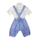 Completo Elegante Con Salopette Azzurro Polvere  In Lino Neonato BUFI B1252A1