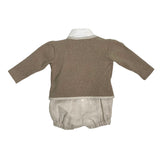 Completo Salopette Camicia Cardigan E Papillon In Lino Beige Neonato LA SARTORIA DEI PICCOLI LPB1111