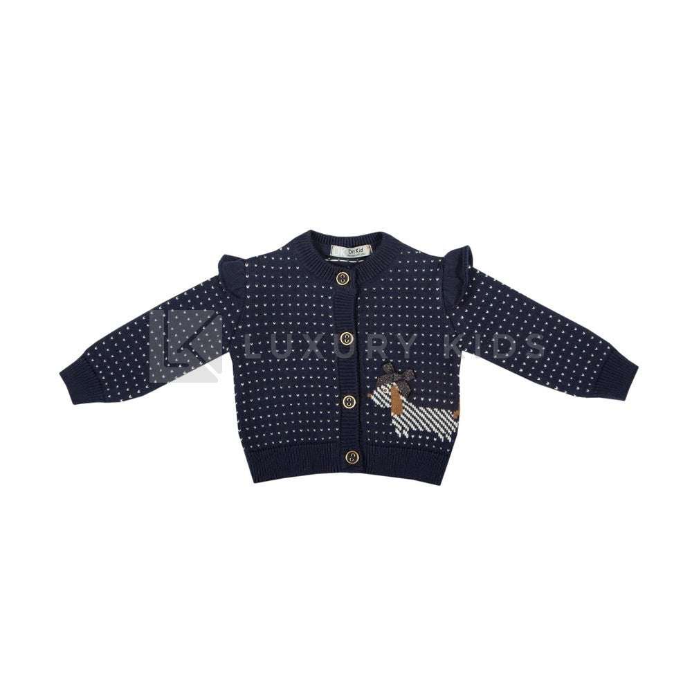 Cardigan In Misto Lana Blu Con Barboncino Neonata Dr Kid 304 - DR.KID - LuxuryKids