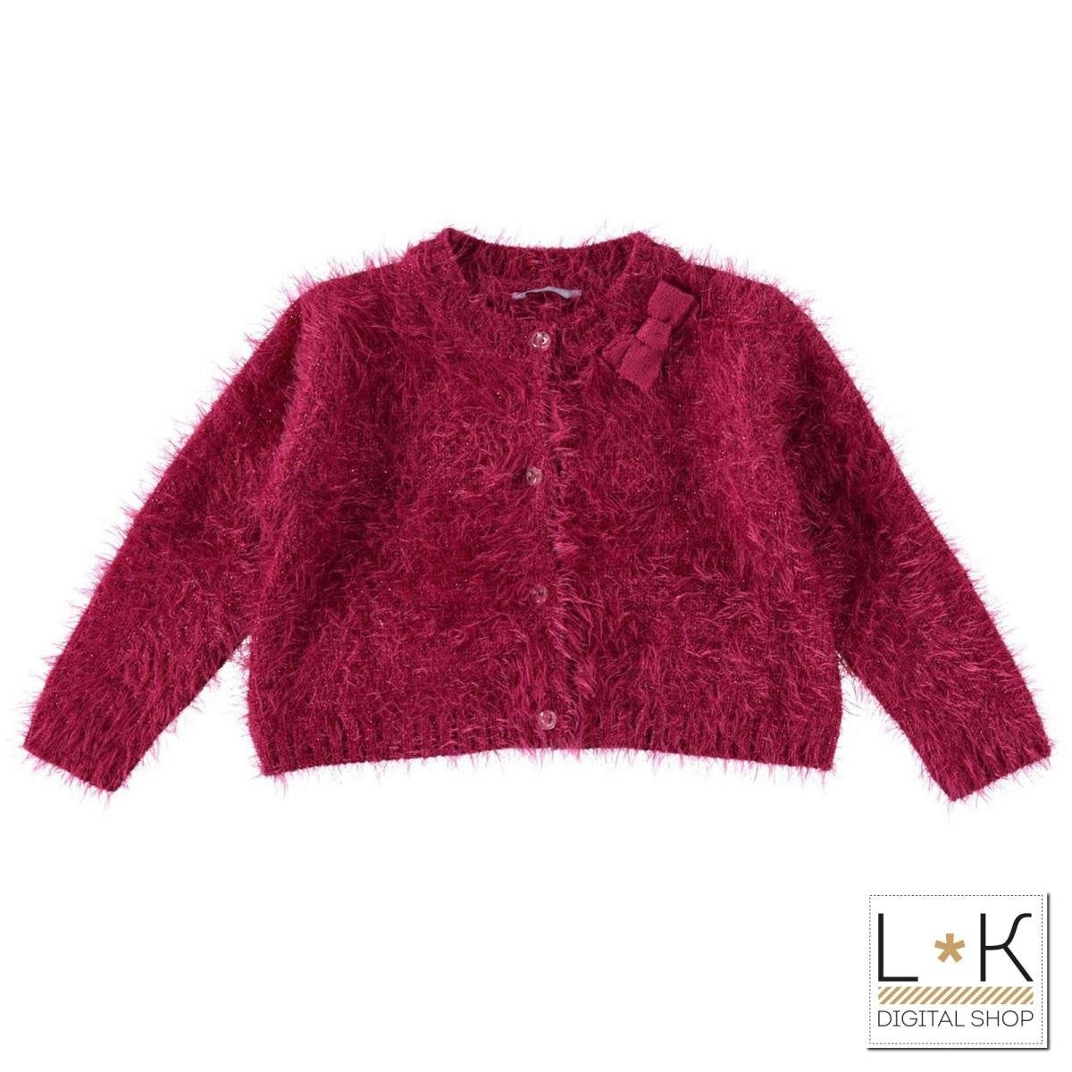 Cardigan in Misto Lana con Pelliccia Bordeaux Bambina Sarabanda T252 - SARABANDA - LuxuryKids