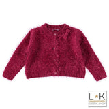 Cardigan in Misto Lana con Pelliccia Bordeaux Neonata Sarabanda T252 - SARABANDA - LuxuryKids