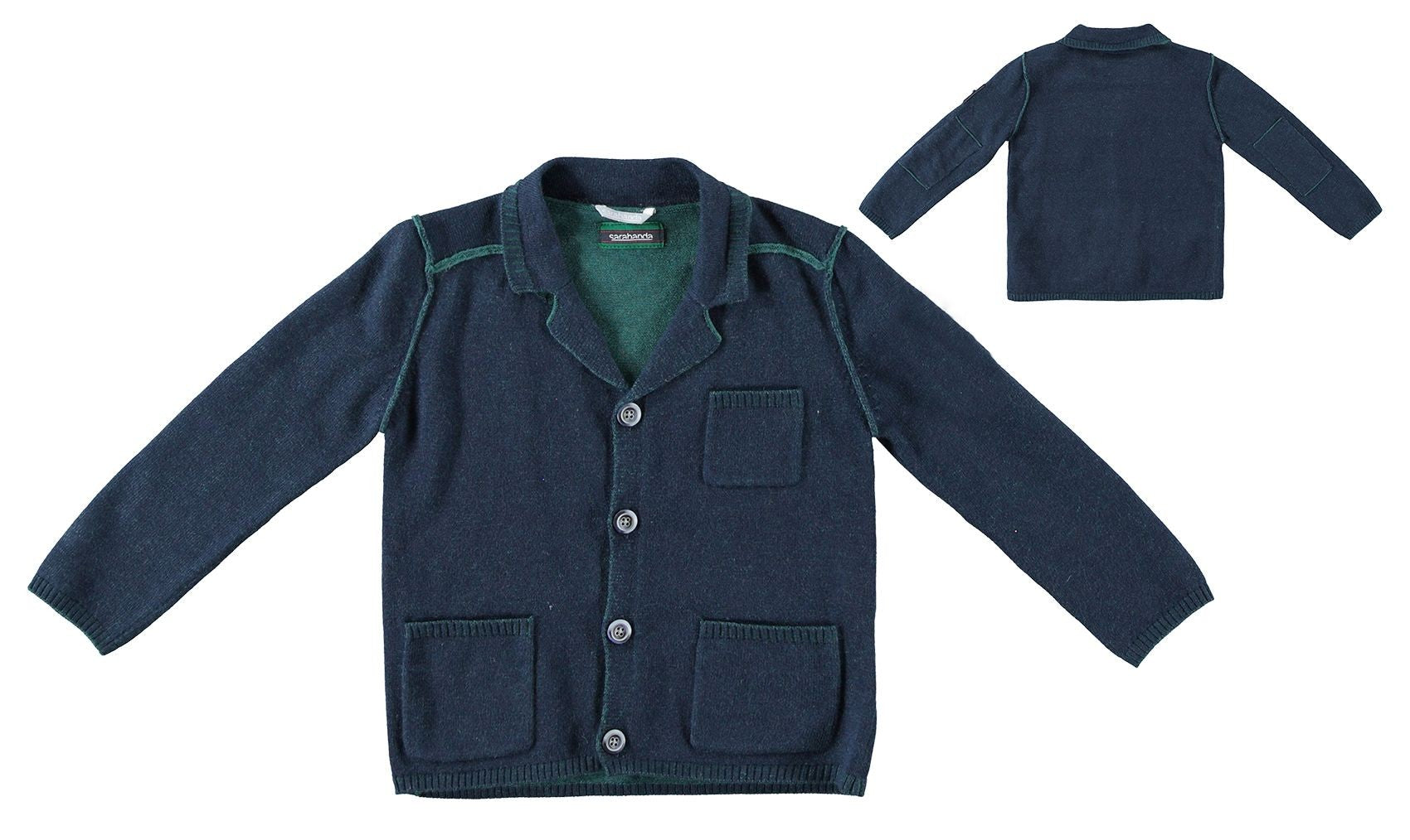 Cardigan In Misto Lana Con Tasche Blu Bambino Sarabanda K102 - SARABANDA - LuxuryKids