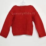 Cardigan in Misto Lana Rosso con Pon-Pon Neonata A&J 338 - A&J - LuxuryKids