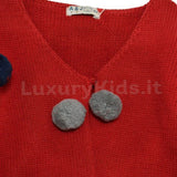 Cardigan in Misto Lana Rosso con Pon-Pon Neonata A&J 338 - A&J - LuxuryKids
