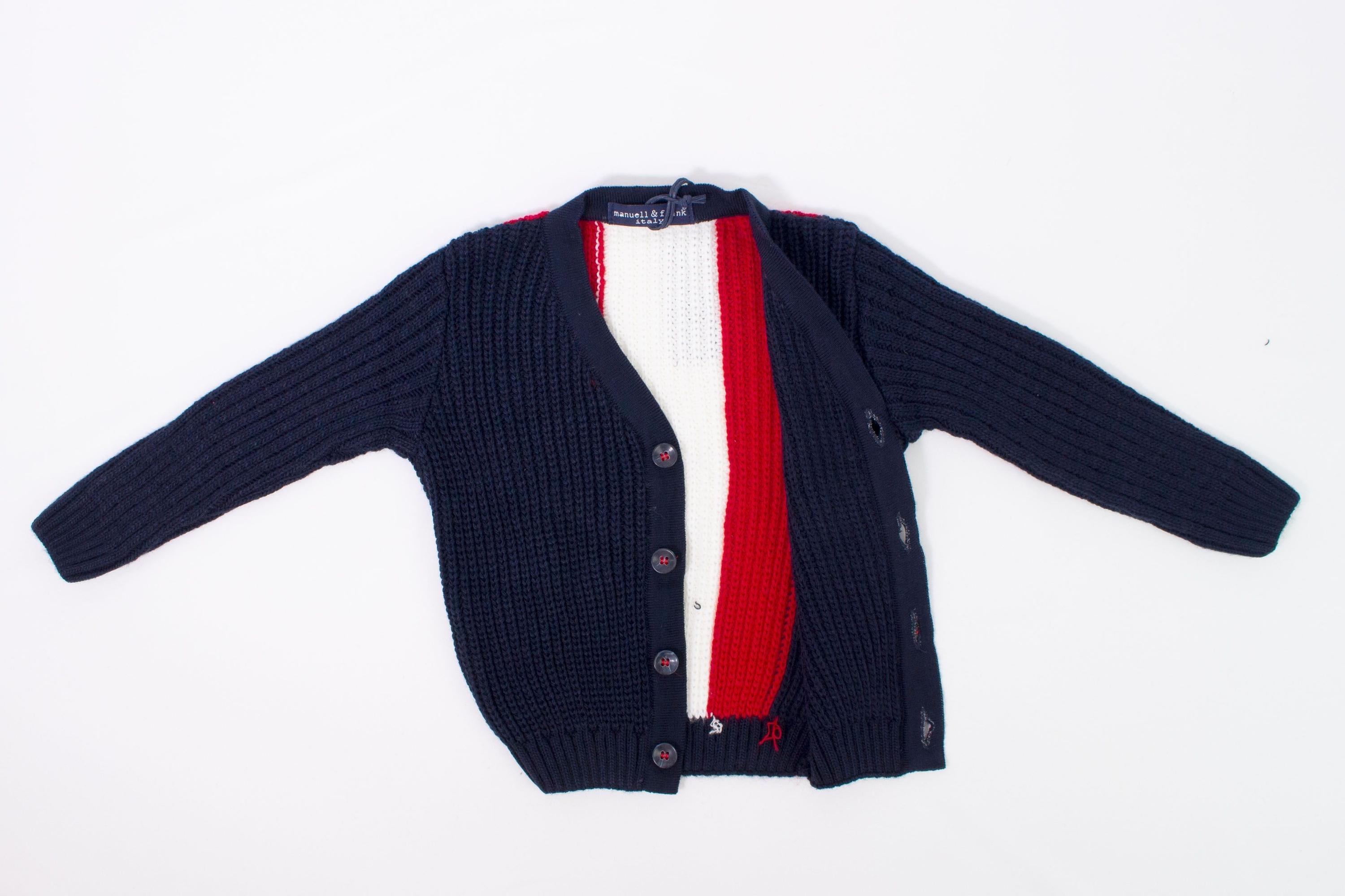 Cardigan Misto Lana Blu e Nero Bambino Manuell&Frank MF4156B - MANUELL&FRANK - LuxuryKids
