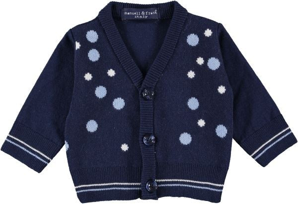Cardigan Misto Lana con Pois Blu Neonato Manuell&Frank MF4161I - MANUELL&FRANK - LuxuryKids