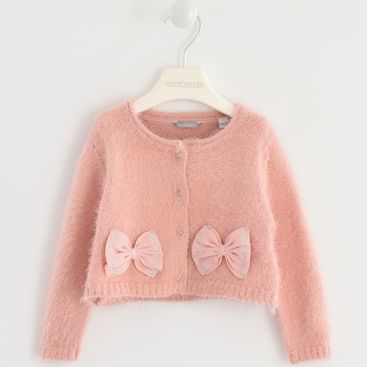 Cardigan Morbido In Misto Lana Con Fiocchi Rosa Neonata Sarabanda K251 - SARABANDA - LuxuryKids