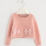 Cardigan Morbido In Misto Lana Con Fiocchi Rosa Neonata Sarabanda K251 - SARABANDA - LuxuryKids