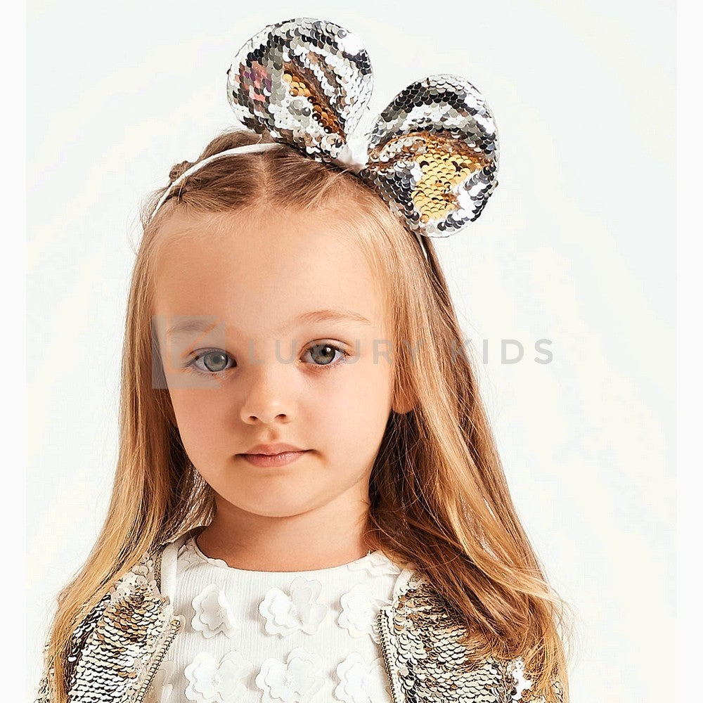 Cerchietto Con Fiocco In Full Paillettes Oro E Argento Bambina Sarabanda J812 - SARABANDA - LuxuryKids