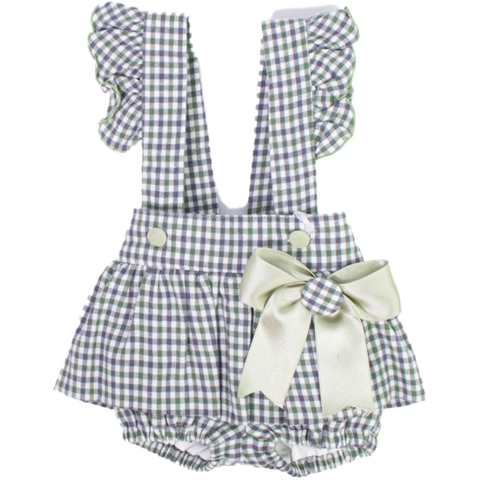 Completo 3 Pezzi Con Salopette Verde A Quadretti Neonata ALEXIA AL2066I - ALEXIA - LuxuryKids