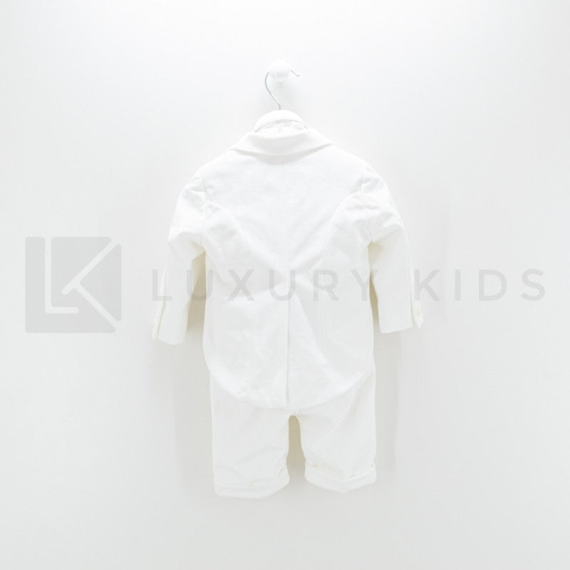 Completo 4 Pezzi Bianco Seta In Velluto Battesimo Neonato Creazioni Luana 3150 - CREAZIONI LUANA - LuxuryKids