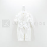 Completo 4 Pezzi Bianco Seta In Velluto Battesimo Neonato Creazioni Luana 3150 - CREAZIONI LUANA - LuxuryKids