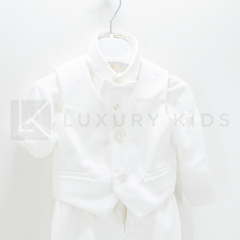 Completo 4 Pezzi Bianco Seta In Velluto Battesimo Neonato Creazioni Luana 3150 - CREAZIONI LUANA - LuxuryKids