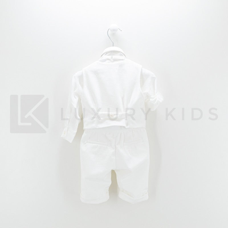 Completo 4 Pezzi Bianco Seta In Velluto Battesimo Neonato Creazioni Luana 3150 - CREAZIONI LUANA - LuxuryKids