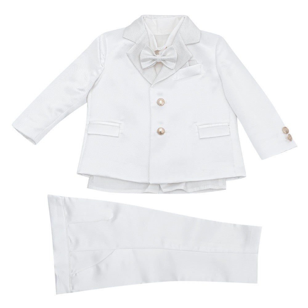 Completo 5 Pezzi Elegante In Raso Panna Neonato Le Petits Enfants MARIANO - LE PETITS ENFANTS - LuxuryKids