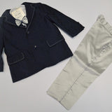 Completo con Giacca Elegante In Seta Blu e Grigio  Neonato Creazioni Luana 16403 - CREAZIONI LUANA - LuxuryKids