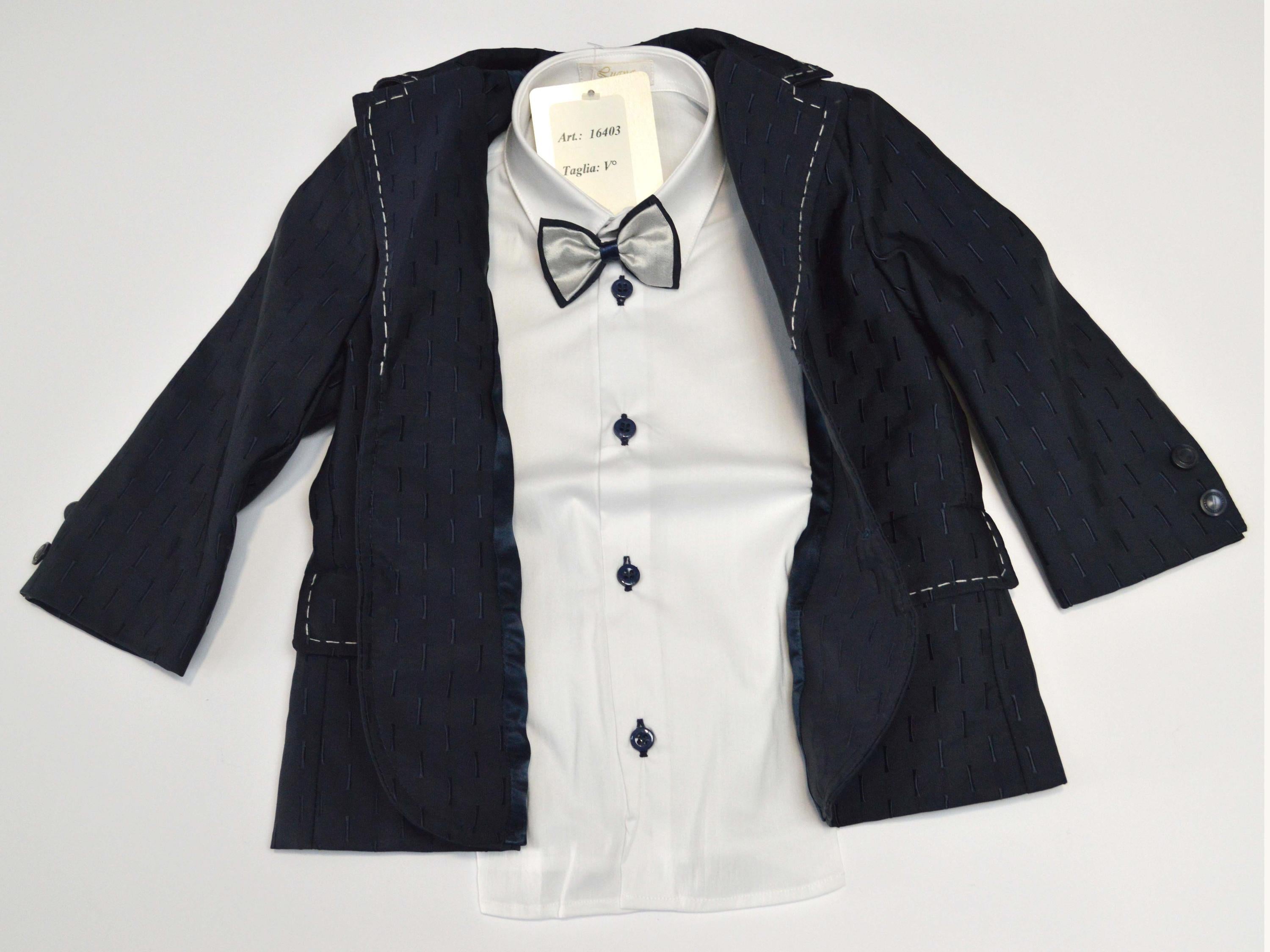 Completo con Giacca Elegante In Seta Blu e Grigio  Neonato Creazioni Luana 16403 - CREAZIONI LUANA - LuxuryKids