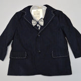 Completo con Giacca Elegante In Seta Blu e Grigio  Neonato Creazioni Luana 16403 - CREAZIONI LUANA - LuxuryKids