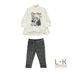 Completo Con Legging E Maxishirt Collo Alto Bianco-Nero Neonata Sarabanda H271 - SARABANDA - LuxuryKids