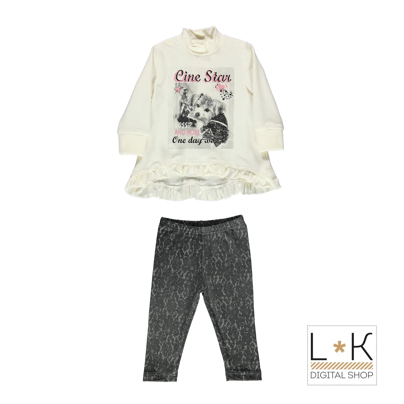 Completo Con Legging E Maxishirt Collo Alto Bianco-Nero Neonata Sarabanda H271 - SARABANDA - LuxuryKids