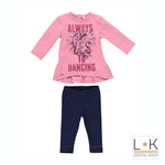 Completo Con Legging E Maxishirt in Caldo Cotone Rosa-Blu Neonata Sarabanda R812 - SARABANDA - LuxuryKids