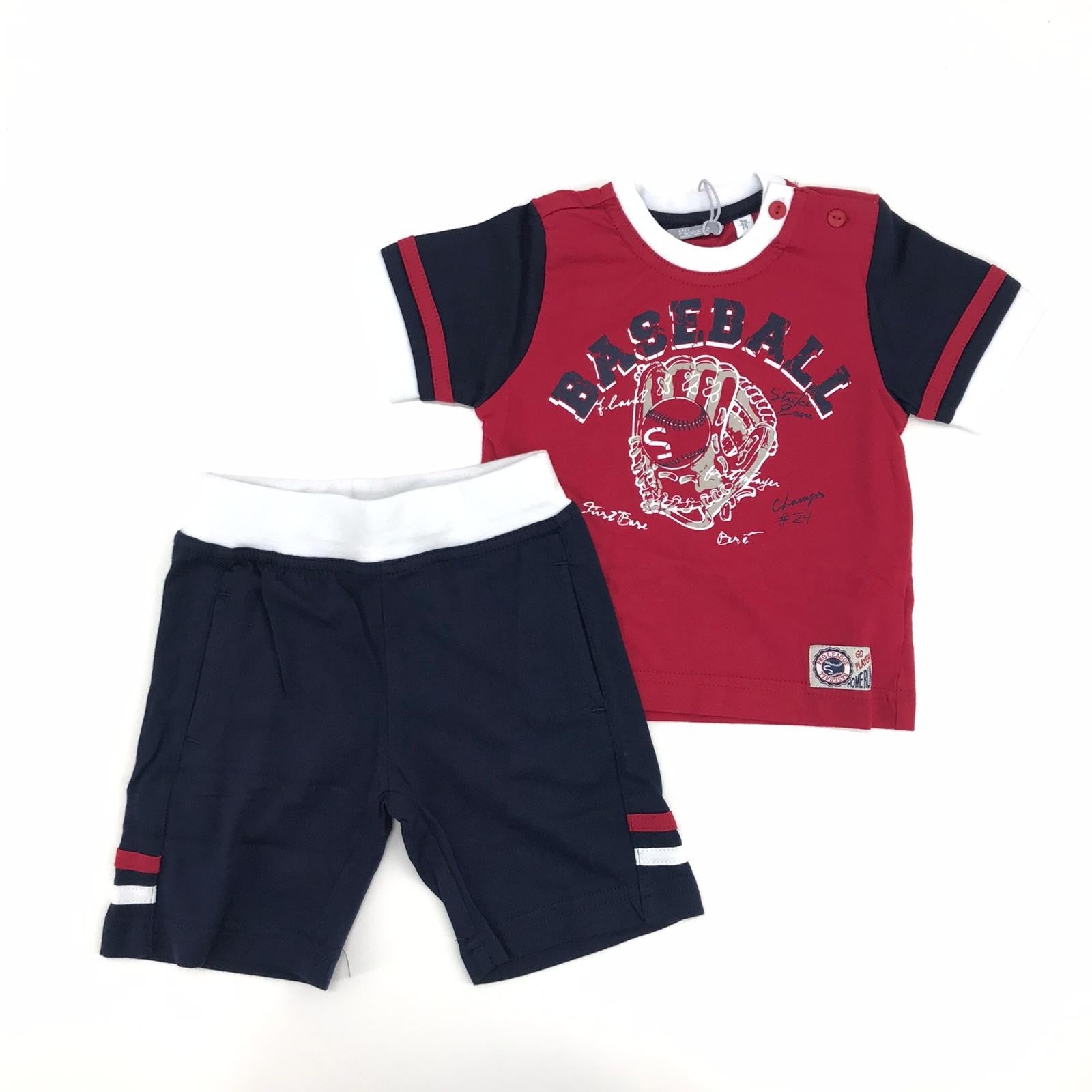 Completo con T-Shirt e Bermuda Rosso-Blu Neonato Sarabanda E704 - SARABANDA - LuxuryKids