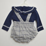 Completo Culotte con Fantasia a Quadri con Bretelle e Maglioncino Blu-Grigio Per Neonata Paloma de la O NI8BR1 - PALOMA DE LA O - LuxuryKids