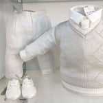 Completo Elegante In Lino Beige Neonato Creazioni Luana 605 - CREAZIONI LUANA - LuxuryKids