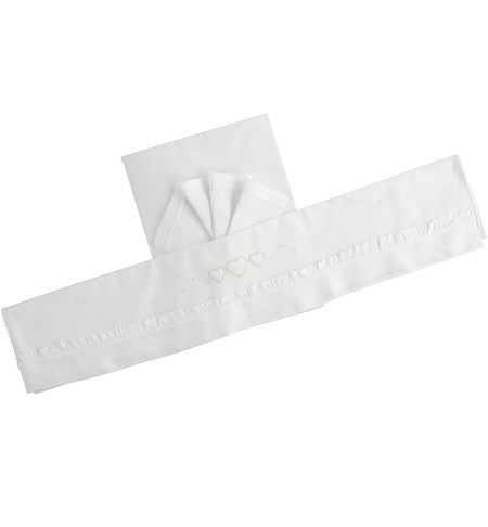 Completo Lenzuola Carrozzina in Cotone Bianco Con Cuori Beige Neonati MINIBANDA 2339 - MINIBANDA - LuxuryKids