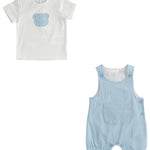 Completo Salopette Con Maglia In Cotone Celeste Neonato MINIBANDA 2667 - MINIBANDA - LuxuryKids