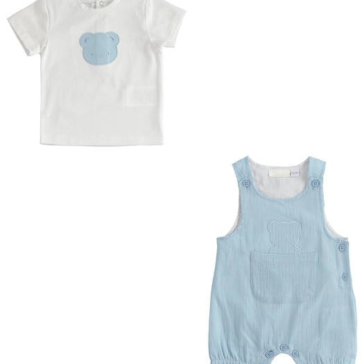 Completo Salopette Con Maglia In Cotone Celeste Neonato MINIBANDA 2667 - MINIBANDA - LuxuryKids