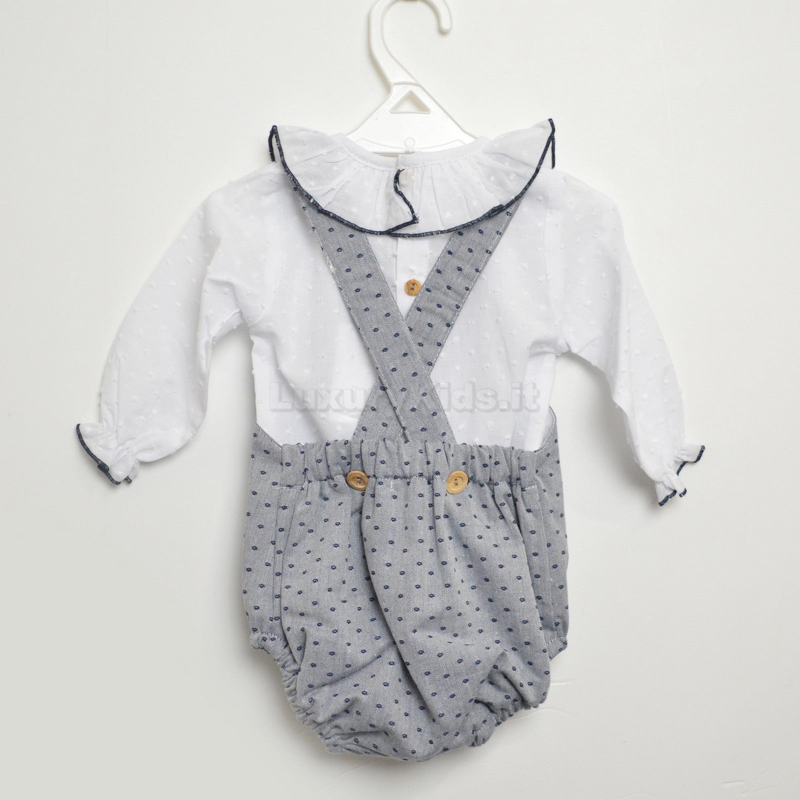 Completo Salopette e Camicia Blu-Bianco Per Neonato Paloma de la O JI8PT2 - PALOMA DE LA O - LuxuryKids