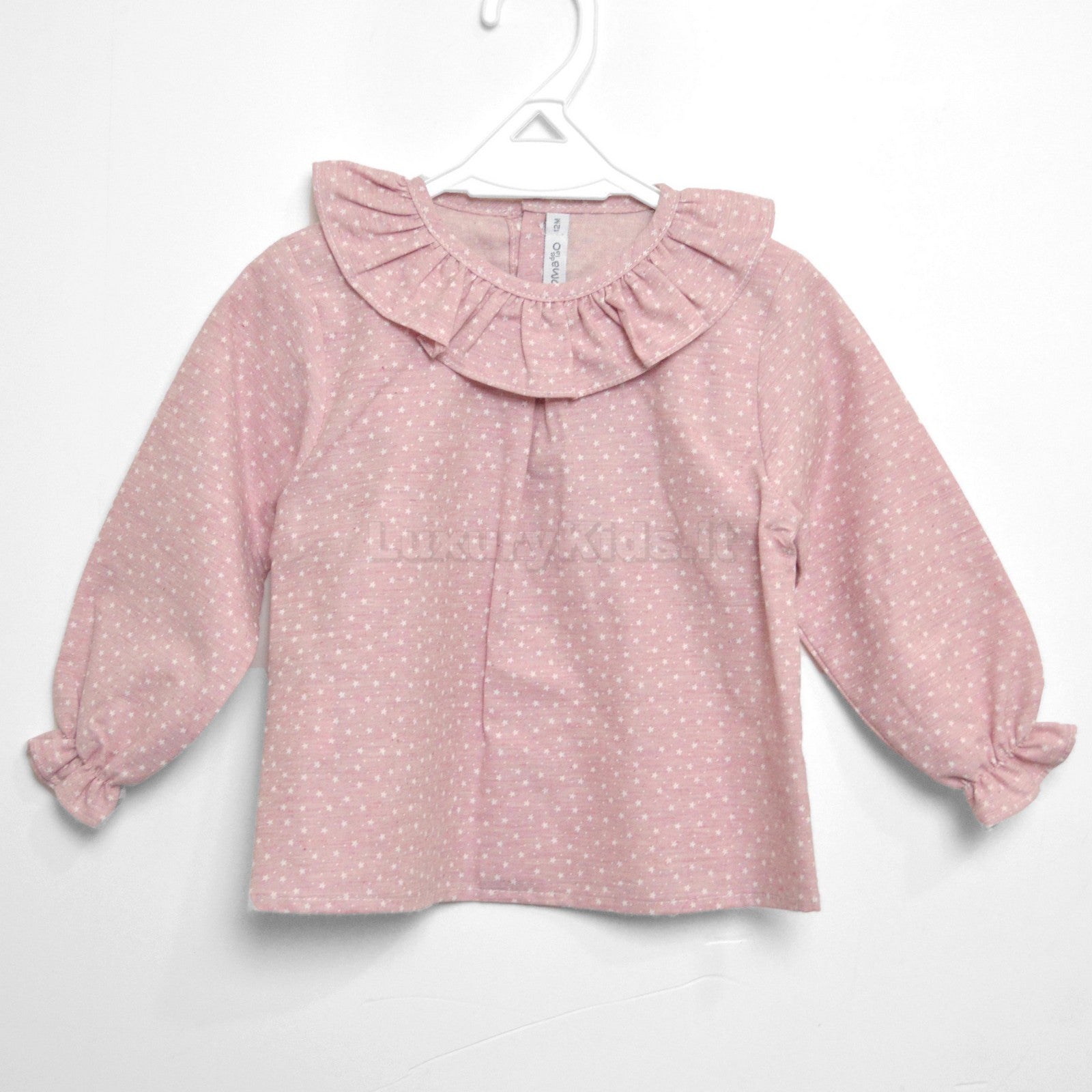Completo Salopette e Camicia con Fantasia di Stelline Rosa Antico Per Neonata Paloma de la O LI8PT1R - PALOMA DE LA O - LuxuryKids