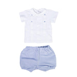 Completo Spezzato In Cotone Con Pantaloncino Panna-Celeste Neonato TETO E TATTA CC4620 - TETO E TATTA - LuxuryKids